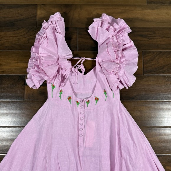 Fanm Mon Women's Size Small Pink Embroidered Ruffle Sleeve Demre Maxi Dress - Picture 8 of 11